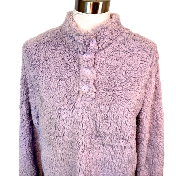 Purple Soft Fuzzy Pullover Sherpa Fleece Sweatshirt - Picture 1 of 4
